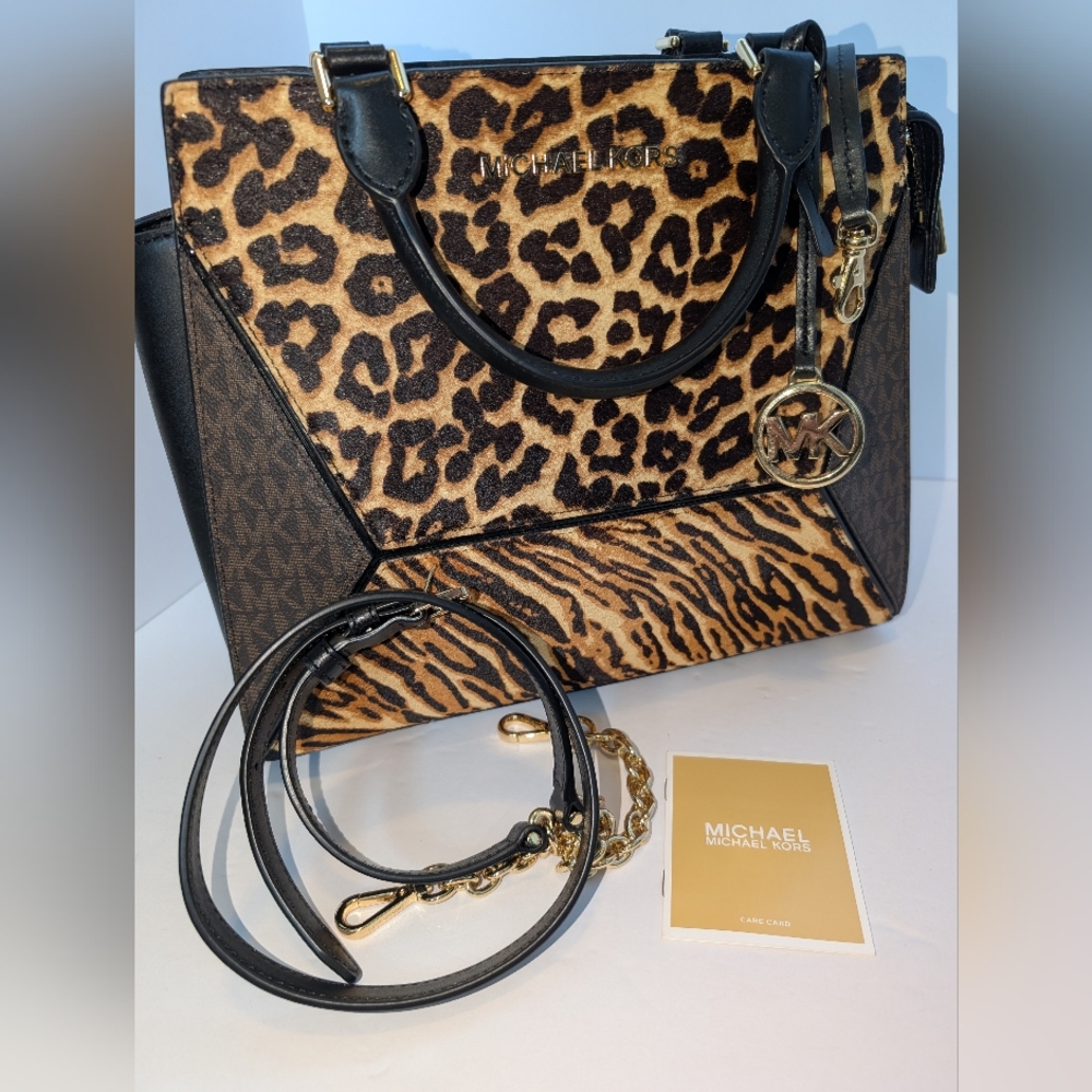 Michael Kors Prism Large Animal-Print Calf Hair and Leather Satchel NWT